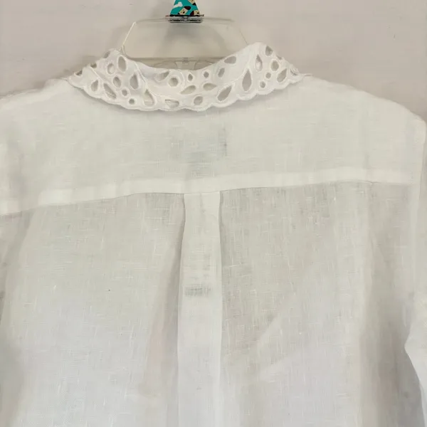 J.Crew Collection White Linen‎ Eyelet Embroidered Button Down Shirt Camisole 6 - Image 4
