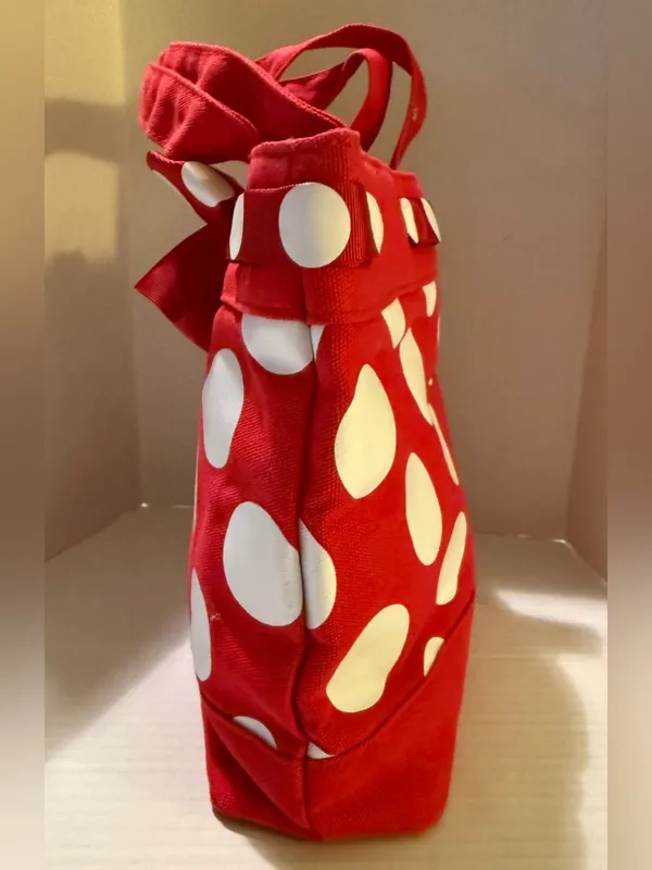 Disney Parks Canvas Red w White Polka Dots Tote Bag Embroidered Minnie Mouse - Image 3