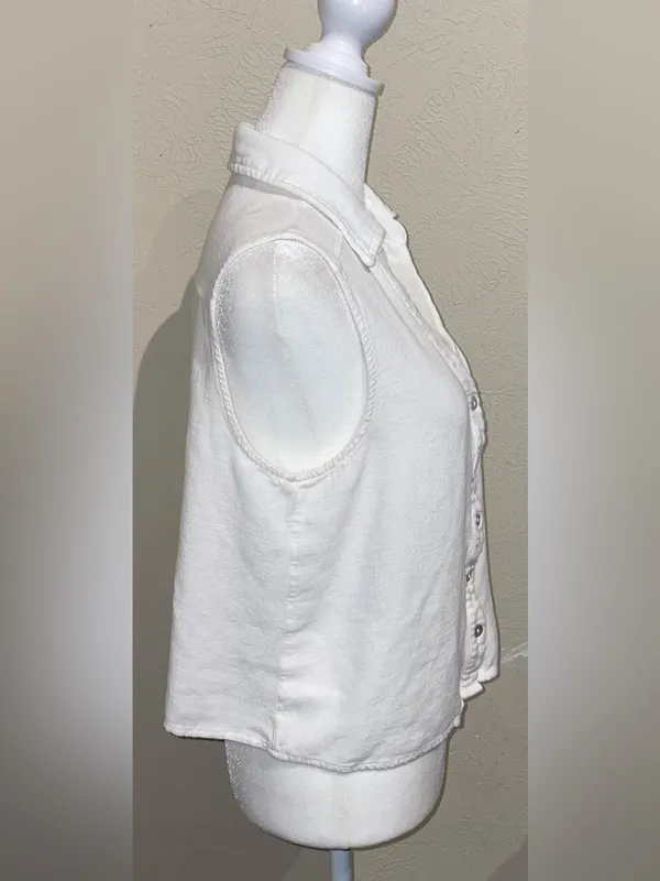 Lulus Women’s Size M White Linen Blend Sleeveless Button Up Blouse Top - Image 5