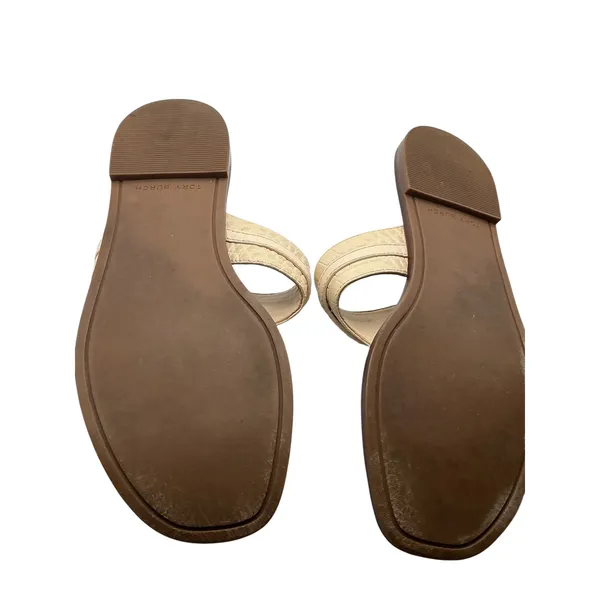 Tory Burch Miller Cream Crocodile Embossed Leather Thong Sandals 7.5M 8813 - Image 10