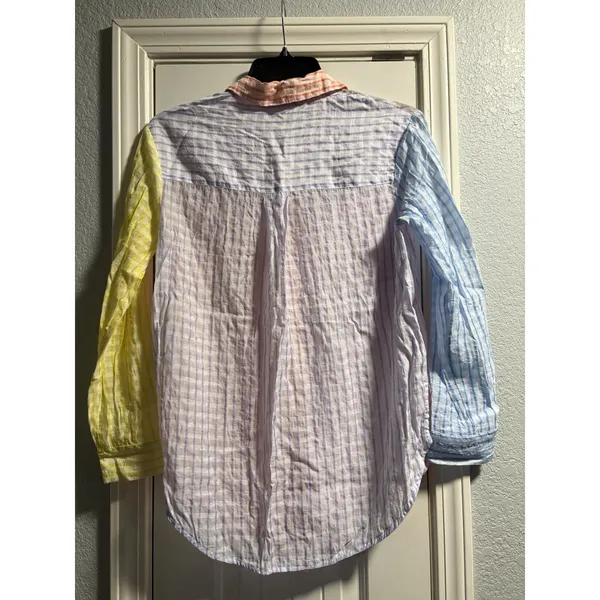 English Factory Button Down Shirt Womens Small Multicolor Pastel Gingham Striped - Image 8