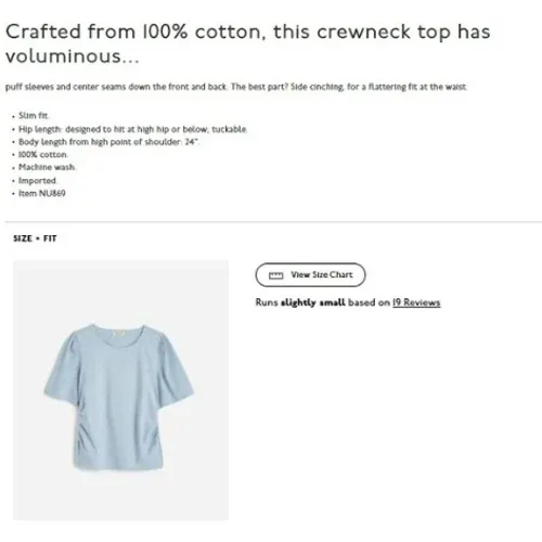 Madewell Top Womens‎ XS Blue Crewneck Puff Sleeve Ruched Cotton T Shirt NU869 - Image 3
