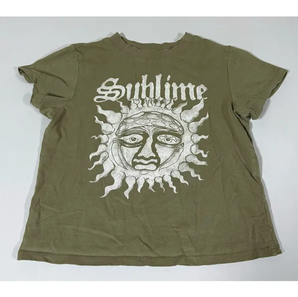 Olive Green Sublime Sun Graphic Short Sleeve Band Tee T-Shirt Top Size XS ☀️✨ - Image 2