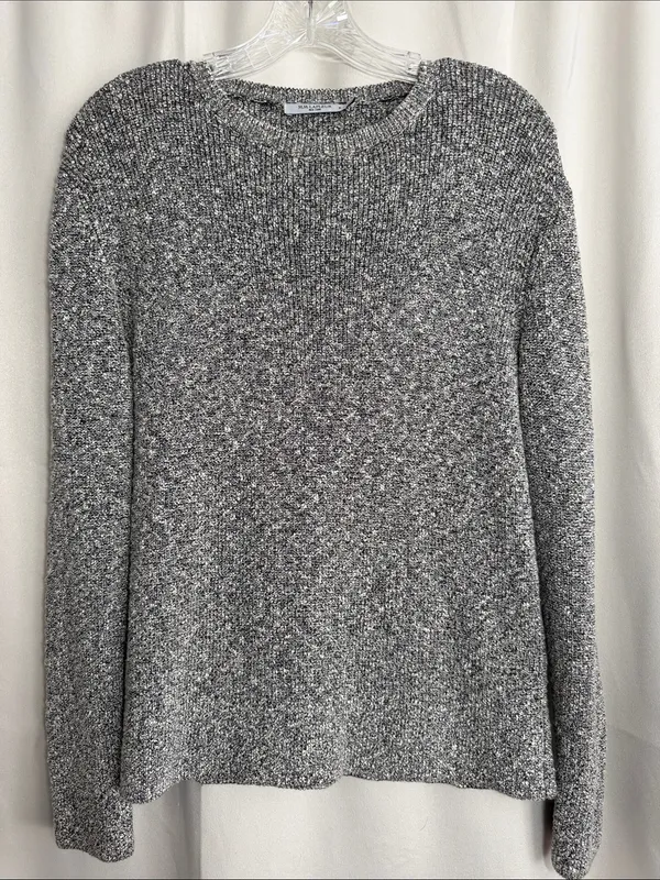 M.M. LAFLEUR The Butler Crewneck Sweater Knit Boucle Black White Medium - Image 2