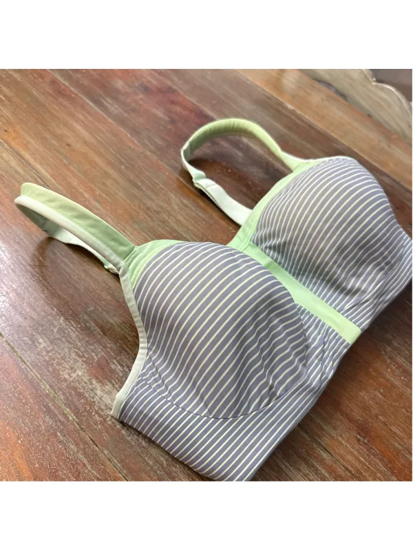Le Mystere Hi Impact Underwire Convertible Sports Bra Grey Mint Stripe 36DD/E - Image 2