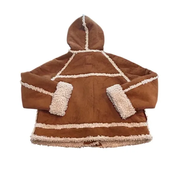 Free‎ People Vegan Leather Shearling Hooded Jacket Small Bohemian Western Winter - Image 7