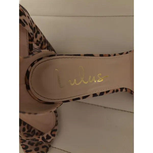 Lulus Leopard Print Block Heel Sandals Ankle Strap Cheetah Print Tan Black 6.5 - Image 5