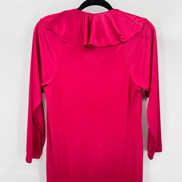 Vintage 80s Long Burgundy Satin Nightgown Ruffle ILGWU Union Made in the USA S - Image 3