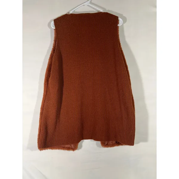 Liz Claiborne Faux Fur Vest Women L Rust Brown Knit Back Open‎ Front Aspen Vibe - Image 2