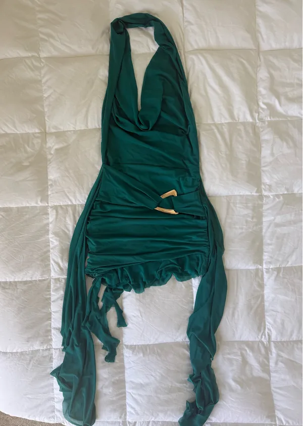 Green Halter Mini Dress with Gold Accent XS - Image 7