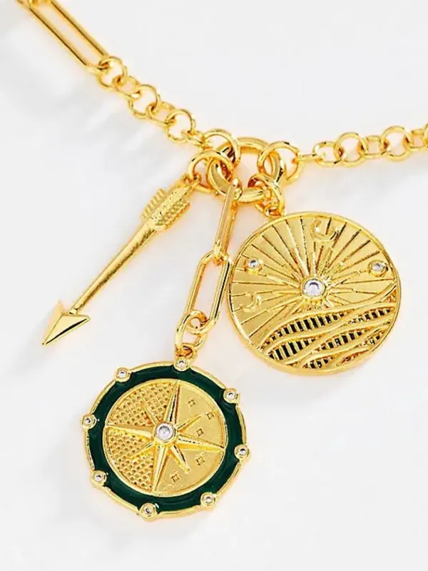 Anthropologie Gold Layered Charm Necklace with Green Enamel Accent - Image 2