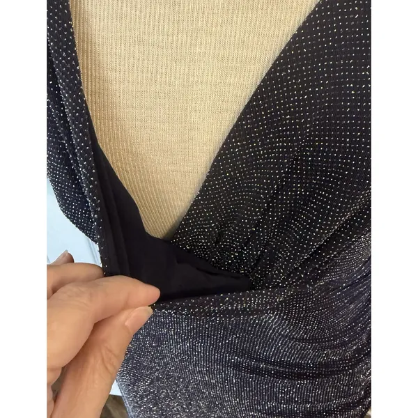 Lauren‎ Ralph Lauren Cocktail Dress Sz 10 Navy Metallic Ruched Wedding Holiday - Image 7