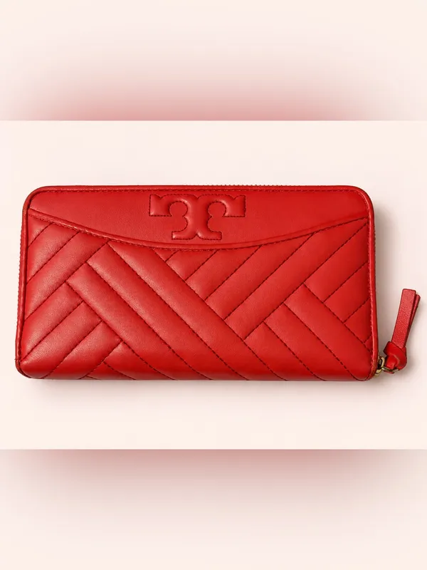 Tory Burch Alexa Poppy Orange Quilted Leather Zip Around Wallet - Image 2