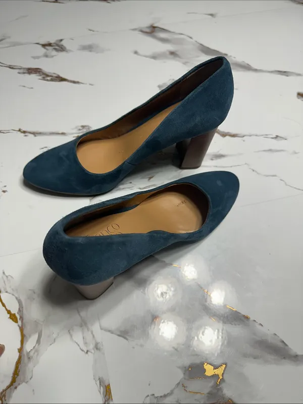 Franco Sarto Blue Suede Block Heel Pumps - Image 3