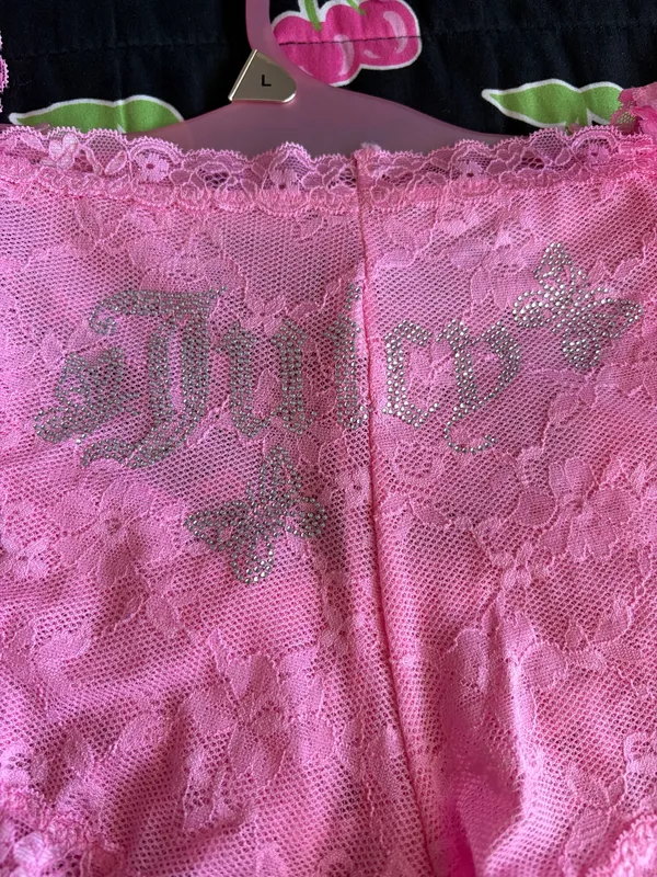 NWT Juicy Couture Pink Lace Rhinestone Cami and Short Set - Image 4