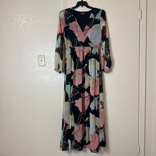 Lulus Wondrous Water Lilies Black Floral Print Maxi Dress Size M - Image 3