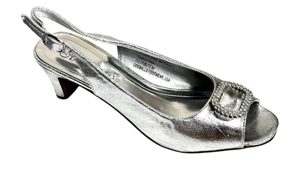 Dooabllo Women’s Vintage Style Silver Peep- Toe Rhinestone Slingback Heels - Image 4