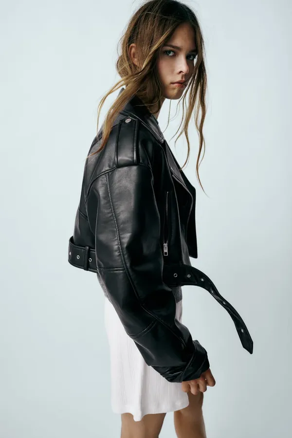 ZARA jacket biker faux leather cropped coat - Image 6