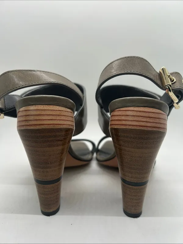 Fendi Auth Taupe Leather Block Heel Slingback Sandals Shoes **Size 37/US 7**🔥🔥 - Image 6