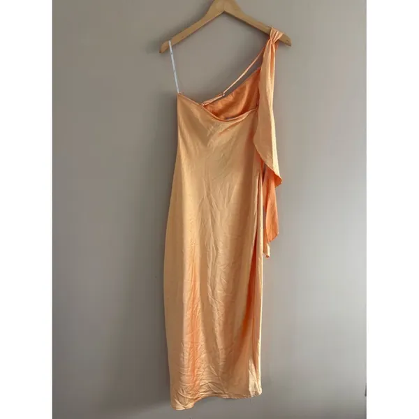 Lulus Naima Light Orange Satin One-Shoulder Midi Dress Size Small Cocktail Sexy - Image 6