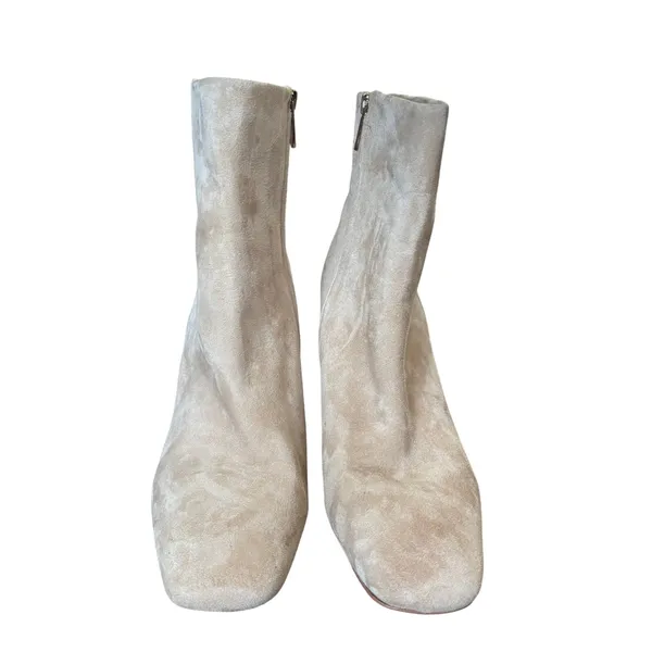 Sam Edelman Fawn Square Toe High Heel Booties Sz 11 Warm‎ Oat Suede Chic - Image 2