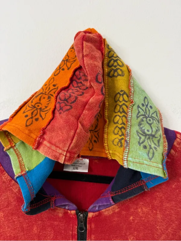 {L/XL} Greater Good Patchwork Rainbow Zip Jacket Red Size L - Image 4