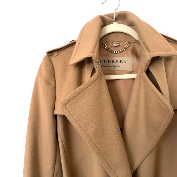 BURBERRY Wool Cashmere Trench‎ Coat Camel Sz 4 - Image 4