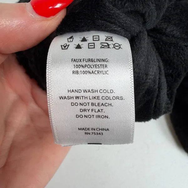 House of Harlow 1960 OS Mittens Convertible Faux Fur Fingerless Black Winter - Image 7