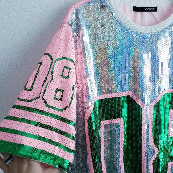 Sequin Jersey Graphic Short Sleeve Shirt Dress - Image 4