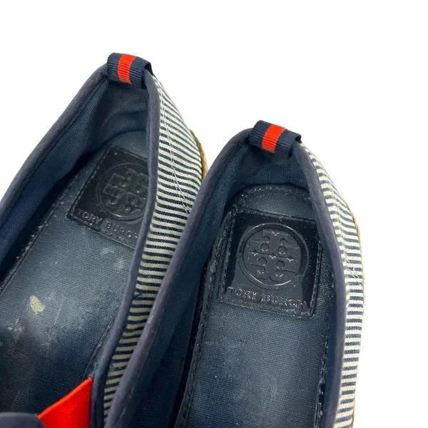 Tory Burch Mon Amour Navy Blue Red Stripe Heart Espadrille Flats‎ Size 10 - Image 8