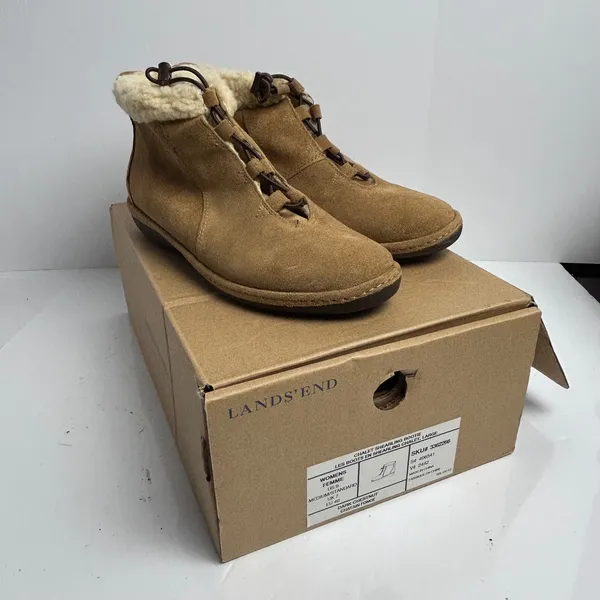 Lands End Womens Chalet Shearling Bootie Dark Chestnut Suede Ankle Boots Size 9 - Image 2