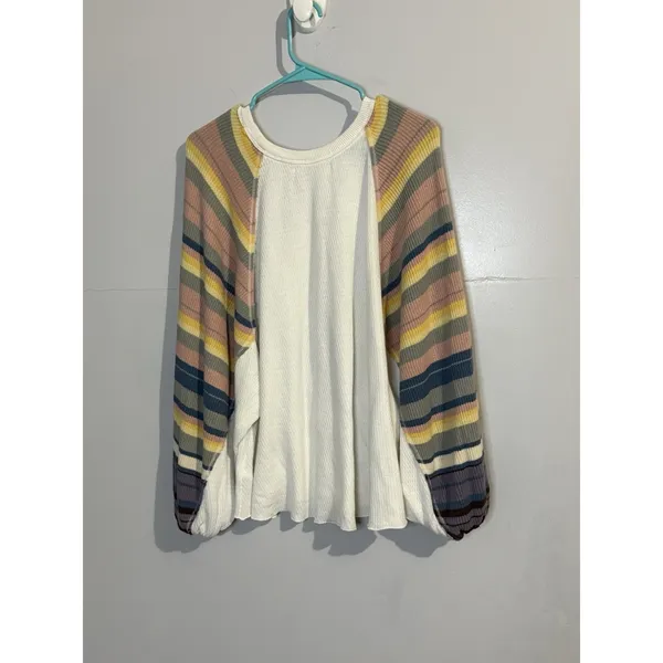 EUC‎ Free People Rainbow Dreams Sweater Thermal Knit Balloon Sleeve Oversized S - Image 7