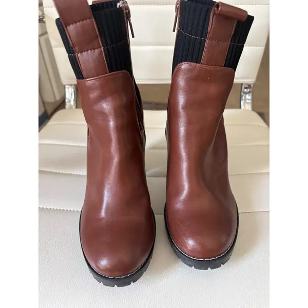 BCBGeneration Prali Brown Block Heel Sock Ankle Boots Lug Sole Size 9.5 GN219821 - Image 2