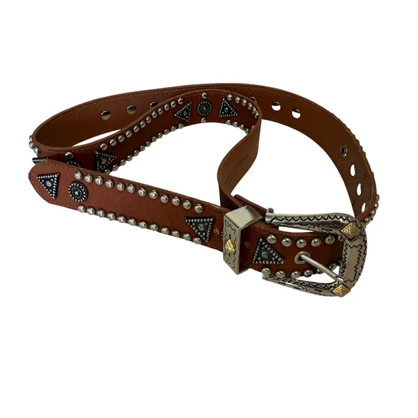 Jana Womens Leather Belt Medium Tan Western Studded Concho Buckle Cowgirl Boho M - Image 2