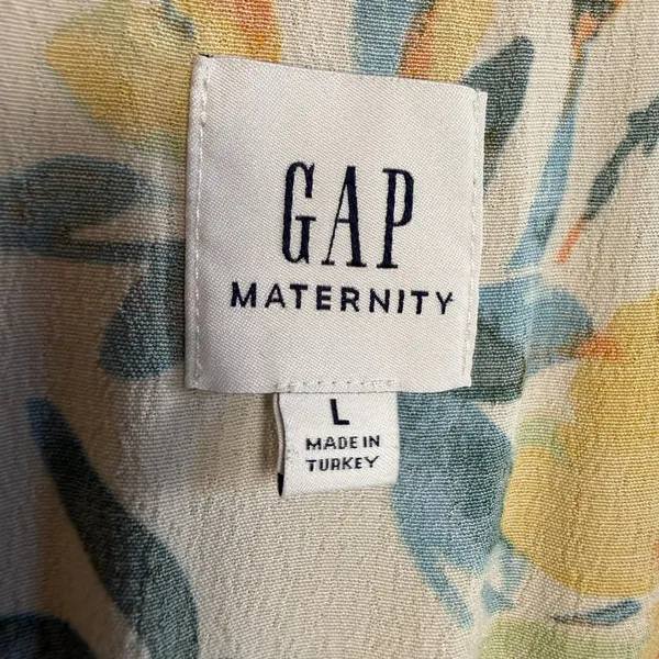 Gap Maternity Dress Womens Large Floral V-Neck Midi Boho Puff Sleeve Yellow Blue - Image 5
