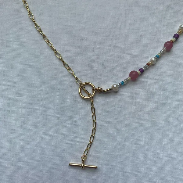Gold Half Paperclip Half Beaded Handmade Necklace - Image 5