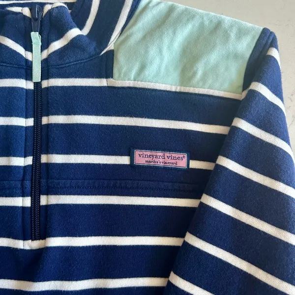 Vineyard Vines Navy and White Striped Quarter-Zip - Image 2