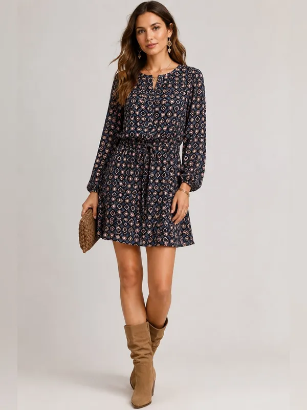 "Loft" Multicolor Geometric Long Sleeves Shirttail Dress Size: Xl - Image 2