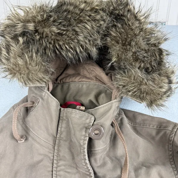 Y2K GAP Utility Parka Jacket Faux Fur Hood Tan Khaki Women’s Small - Image 2
