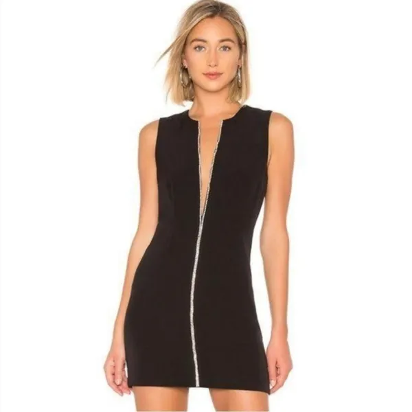 NEW NBD Phineas Rhinestone Plunge Mini Dress in Black Size XXS - Image 2