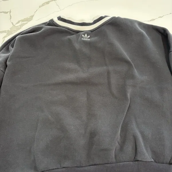 Adidas Sweater Womens Size XL Pullover V Neck Collegiate Stripe Knit Logo Black - Image 7