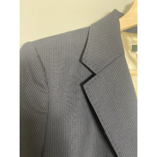 J Crew Pinstripe Wool‎ Blazer Navy Blue Womens Jacket Two Button Size 6 Office - Image 6