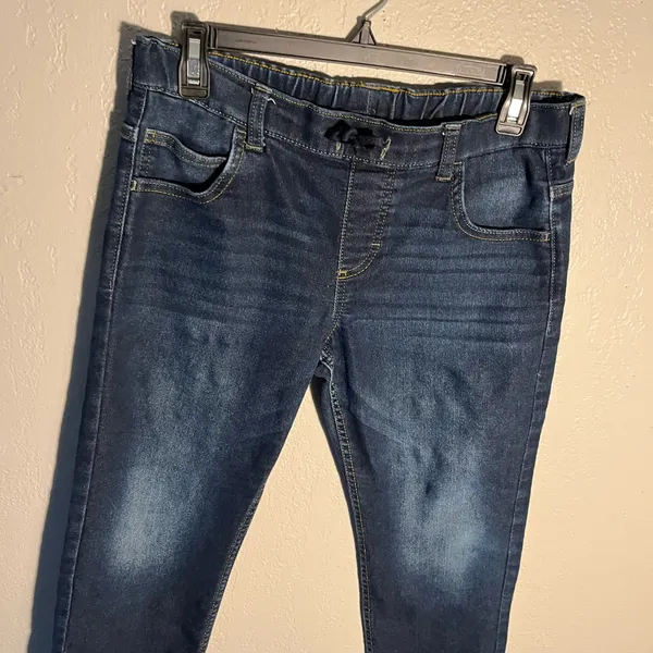 Wrangler Blue Straight Leg Jeans Classic Style Drawstring Pants Distressed SZ 10 - Image 6