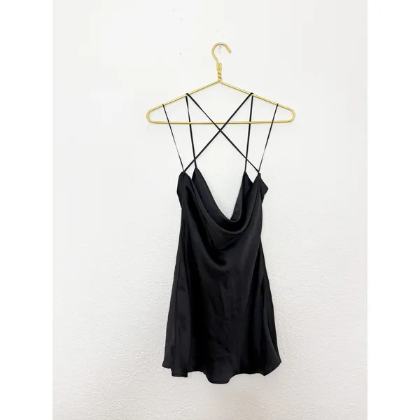 Zara Black Satin Cowl Neck Mini Dress Size Small Strappy Back 7901/338 Cocktail - Image 13