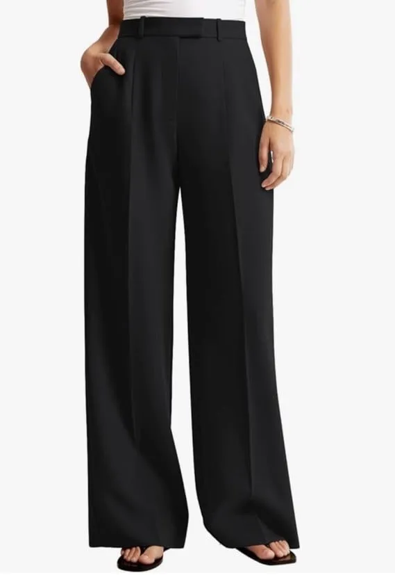 NiMin Women’s Black Pleated Wide Leg Pants High Waist Trousers Size X Small - Image 2