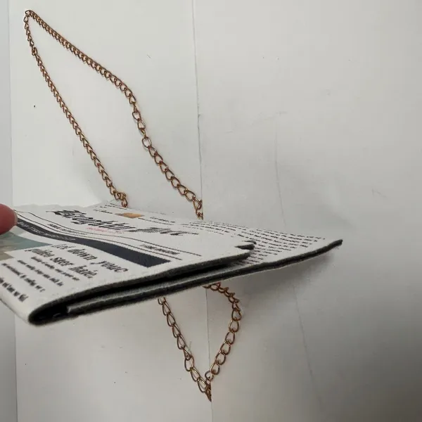 Befet Bay Newspaper Print‎ Envelope Clutch Crossbody Bag Gold Chain White Black - Image 11