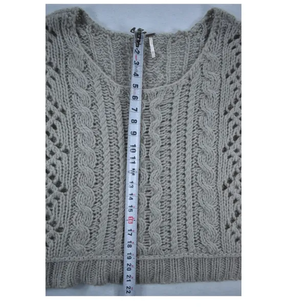 Free People Grey Cable Knit Pointelle Scoop Neck Sweater Womens Medium - Image 5