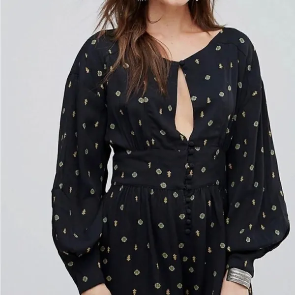 Free People love grows keyhole black button down playsuit romper - Image 2