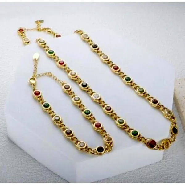 18K Gold Plated Fisheyes Colorful Zircon Necklace Titanium Steel womens Jewelry - Image 5