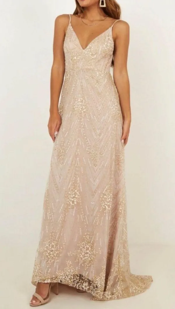 Showpo DRESS IN PINK AND GOLD SPARKLE - Image 3